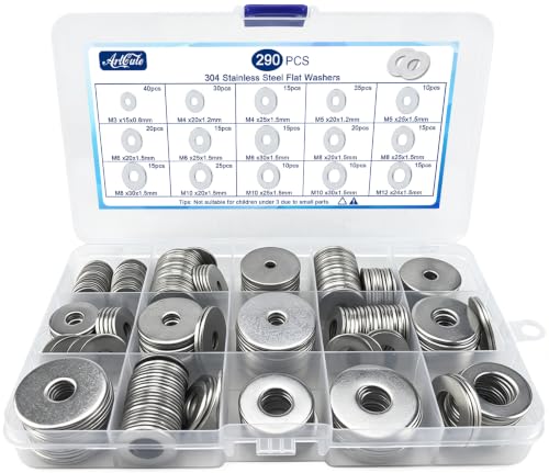 290 Pcs Flat Washers for Screws, Stainless Steel Fender Washers Assortment