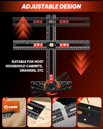 Saker 4-in-1 Scriber Marking Line Ruler, 29.5in Spliceable Extended T Square, Precision Line Drawing & Drilling Positioning Tool, Cabinet Hardware Jig with Angle Adjustment for Woodworking - size: 29.5inch T Square Ruler