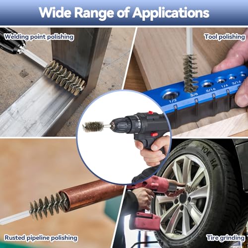 12 Pcs Wire Bore Brush for Drill，Stainless Steel Drill Brush Set，with 1/4 Inch Hex Shank, Power Drill Attachment for Polishing, Rust and Tube Cleaning (0.748"-1.102") - size: "L" 12PCS