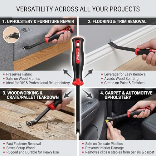 2 Pack Heavy Duty Upholstery Staple Remover Tool, Non-Slip Handle Carpet Staple Remover | Effortless Tool for Wood Staple, Floor Staple, Industrial Staple
