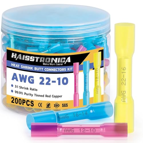 haisstronica 200PCS Heat Shrink Butt Connectors, 22-10 AWG Mixed Sizes - style: Mixing AWG 22-10