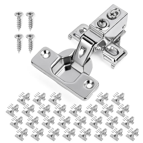 Mousike 30 Pack (15 Pair) Soft Close Cabinet Hinges, 1/2 Overlay Soft Close Hinges for Kitchen Cabinet, Stainless Steel, Built-in Damper, 100 Degree Opening Angle, 6 Way Adjustment - color: Silver, size: 30 Pack
