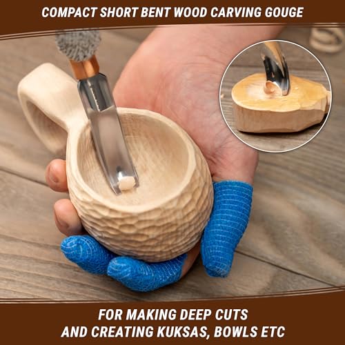 BeaverCraft, Wood Carving Bent Gouge K8a/14 0.55" - Spoon Carving Tools - Woodworking Hand Chisel Compact Wood Carving Knife for Beginners and Profi - Hobbies for Adults and Kids - Carbon Steel Blade