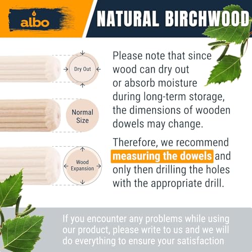 ALBO Wooden Dowel Pins 1/4 x 1-1/4 inch Fluted Wood Dowels Rods 200 Pack Hardwood Crafts Dowel Pegs - size: 1/4"- 200 Psc