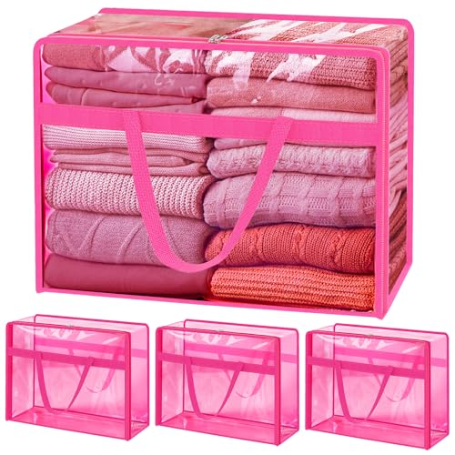 Blanket Storage Bags 4 Pack 60L Clothes Comforter Bedding Container Pink - color: C-Pink
