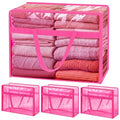 Blanket Storage Bags 4 Pack 60L Clothes Comforter Bedding Container Pink - color: C-Pink