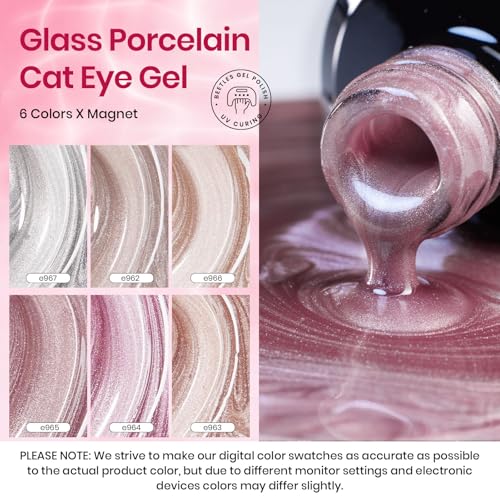 Beetles Nude Cat Eye Gel Nail Polish Set, 6 Colors Nude Gel Polish Kit - color: A - Glass Cat Eye | Nude Reflection