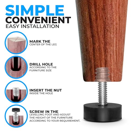 12PK Rubber 1/4"-20 Leveling Feet, Adjustable Levelers with Inserts - size: 1/4"-20 thread