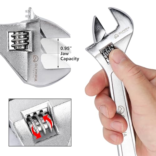 Olympia Tools 8" Adjustable Wrench, Heavy Duty Drop Forged Steel, Chrome Plated, Precision Machined Jaws, Rust Resistant - size: 8-Inch