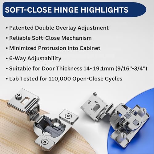 Burks Hinges 30 Pack 1 1/4'' Overlay Soft Close Hinges for Kitchen Cabinets - Stainless Steel, Anti-Rust, Self Closing Concealed Hinges, Installation Instruction and Screws Included - size: 1 1/4'' Overlay