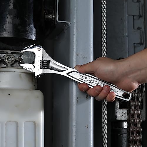 WORKPRO 10" Large Jaw Adjustable Wrench, Cr-V Steel, Chrome Finish - color: Silver, size: 10 inch