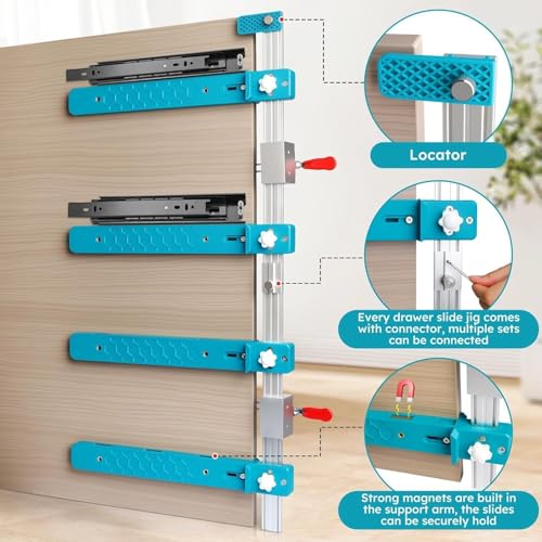 Drawer Slide Jig with Toggle Clamp & Magnetic Arm, Precision Cabinet Tool