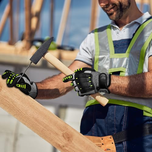Impact Reducing Work Gloves for Men - ANSI Cut Level A5 with TPR Knuckle Guards & Shock Absorption, Nitrile Coated Palm for Maximum Grip, Heavy Duty for Construction, Warehouse, Auto Repair (M) - size: Medium