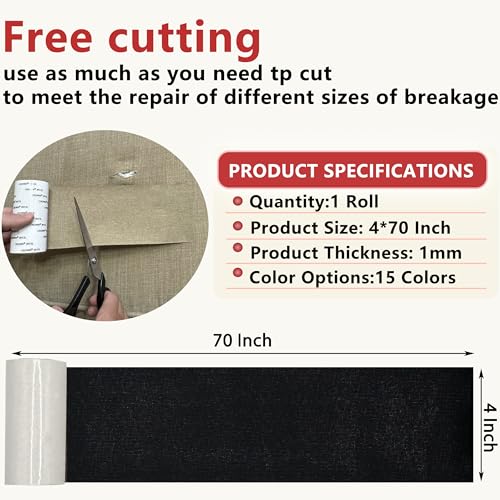 Gheeidau Linen Repair Tape 4x70 Inch Self-Adhesive Couch Patch Repair Fabric Patch for Furniture,Sofas,Cushion,Chairs,Bags,Linen Goods(Black) - color: Black
