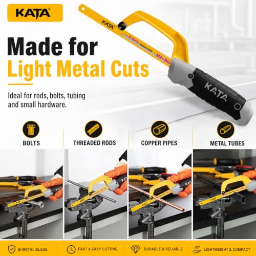 KATA 10 Inch Mini Hacksaw for Metal Cutting with 3PCS Blades in Tight Space - size: 10" Hacksaw