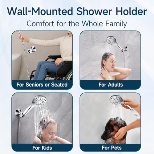 BRIGHT SHOWERS Strong Adhesive Shower Head Holder with Dual Angle Adjustable, Wall Mounted Handheld Shower Bracket, Easy Installation, Screw Mounting Options, Chrome - color: Chrome, style: Adhesive & Screw - 2 Angles
