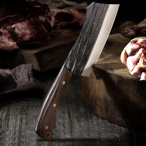 HOSHANHO Butcher Knife Set, 3PCS Knife Set of Bone & Cleaver & Viking Knife | High Carbon Steel Serbian Chef Knife Set of Heavy Duty Chopping Knife for Home, Cooking, Outdoor Camping BBQ - size: 6"