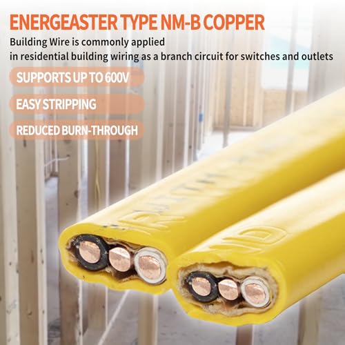 Energeaster Solid Indoor 12/2 W/G NMB Cable 50ft, Electrical Wire, Yellow - size: 50FT, style: 2x12AWG-Yellow