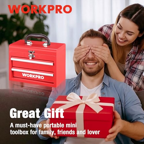 WORKPRO Portable Mini Metal Tool Box with 2 Drawers - color: Red
