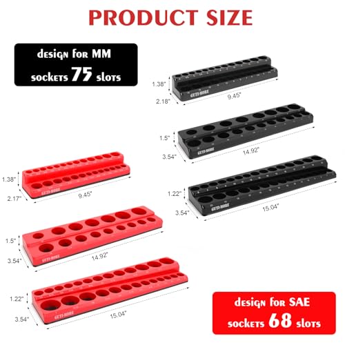 GUTIMORE Magnetic Socket Organizer Set, 6PCS Socket Holder,1/4", 3/8", 1/2" Metric & SAE Magnetic Socket Tools Trays,Holds 143pcs Sockets For Tool Box Drawer (Socket not Included)