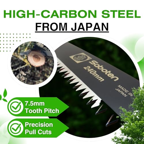 Saboten Japanese Pruning Saw with Wood Sheath, Fluorine-Coated High-Carbon Steel Blade, Precision Pull Cut Hand Saw for Tree Branches – forest Originals, Made in Japan - size: 240mm (9.4 inch)