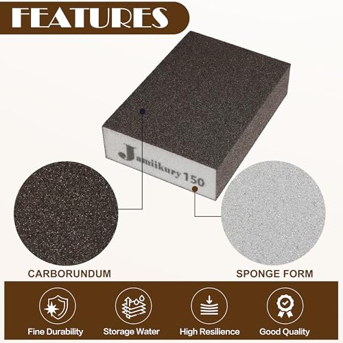 16pcs Sanding Blocks Assortment Kit, Sponge Sand Block Washable and Reusable, Wet & Dry Sandpaper Block for Wood Metal Drywall and Furniture Paint - 150 Grit - size: 150 Grits