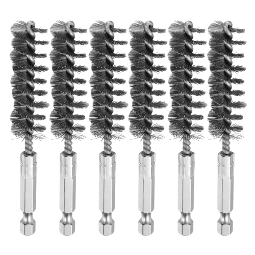 HARFINGTON 6Pcs Stainless Steel Bore Brush 15mm Dia 4" Long Cleaning Twisted Wire Brush with Handle 1/4" Hex Shank for Tubes, Ports, Bearings - size: 15mm