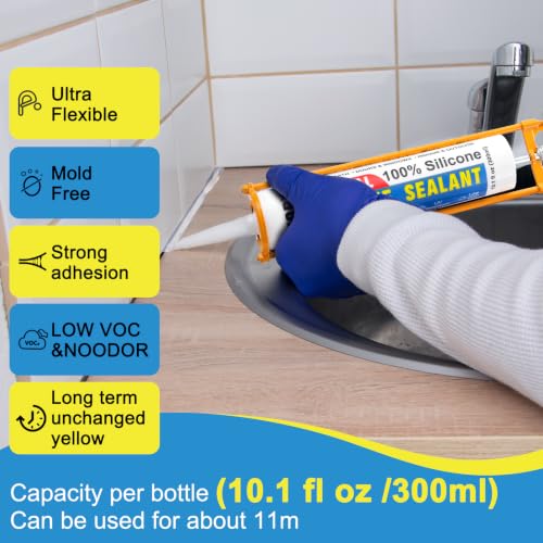 Silicone Caulk & Sealant Clear, 10 Pack - 100% Silicone Sealant (300ml) - color: Clear, size: 10 Pack
