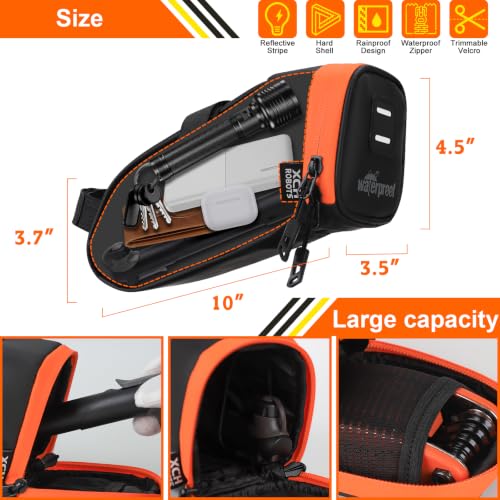 Bicycle Saddle Repair Bag with Tire Patch and Inflate Pump - Portable Travel Emergency Tool Kit, Bike Accessories for Adult Bikes with IPX4 Waterproof