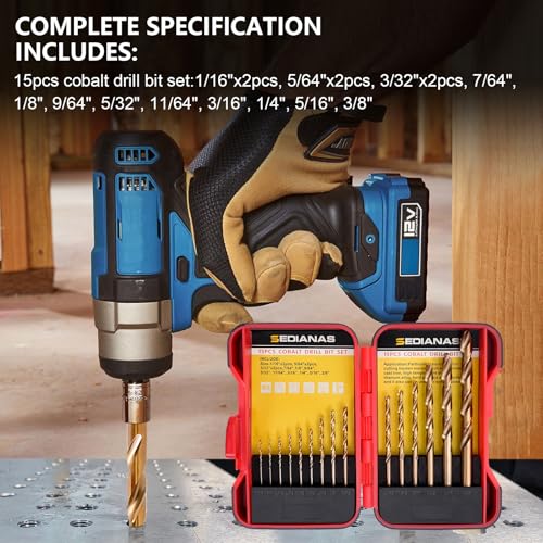 Cobalt Drill Bit Set - 15Pcs M35 HSS Twist Drill Bits, Straight Shank - style: 15 pcs Cobalt