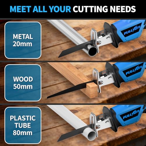 FULLYEA Reciprocating Saw Cordless, 3500SPM Variable Speed, 2x2.0Ah Battery