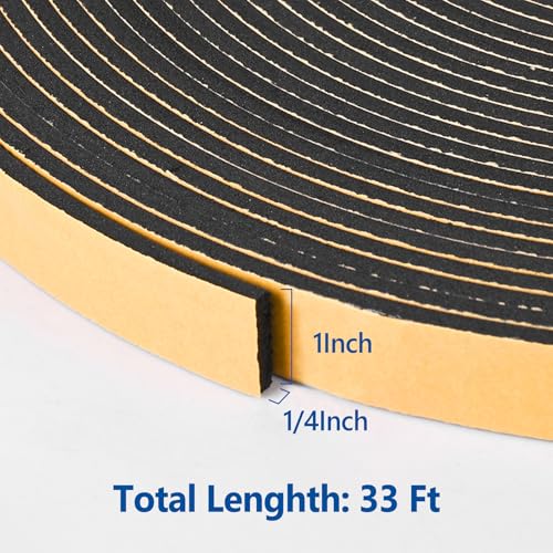 Self Adhesive Foam Tape Weatherstrip 1in x 1/4in x 33Ft High Density Foam Insulation Strips Foam Seal Weather Stripping with Strong Adhesive for Door and Window Sound Isolation Soundproofing - size: 1in x 1/4in x 33Ft