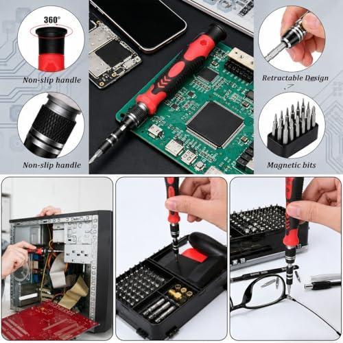 Screwdriver Set Precision Repair Tool Kit with Magnetic Bits and Storage Case for Electronics and Household Use - color: Red