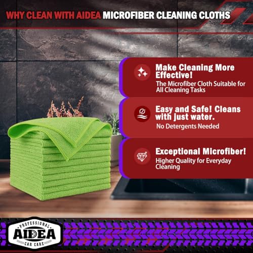 AIDEA Microfiber Cleaning Cloth-20PK, Microfiber Towels for Cars, 12"×12" - color: Green, size: 20PK