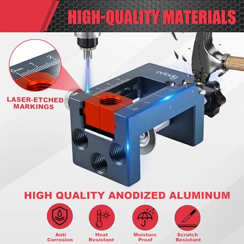 Self-Centering Doweling Jig Kit for Woodworking – Adjustable Width Dowel Jig for Straight Holes with 3 Drill Guide Bushings & 3 Drill Bits (1/4'',3/8'',5/16'')，Woodworking Joints Tools