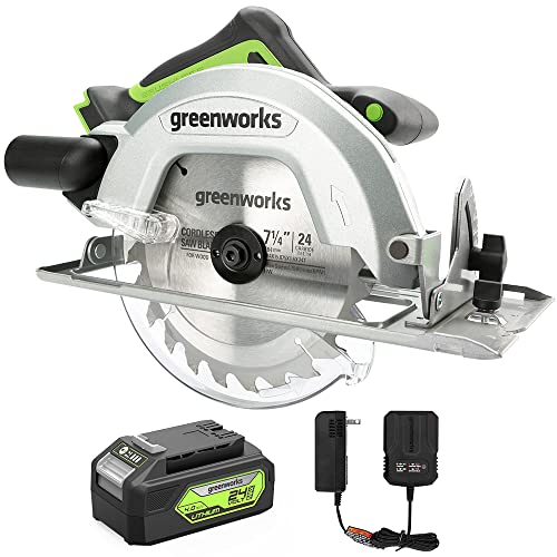 Greenworks 24V 7-1/4'' Circular Saw Brushless Cordless, with 4Ah Battery and 2A Charger - size: 7-1/4", style: 4.0 Ah Battery and Charger