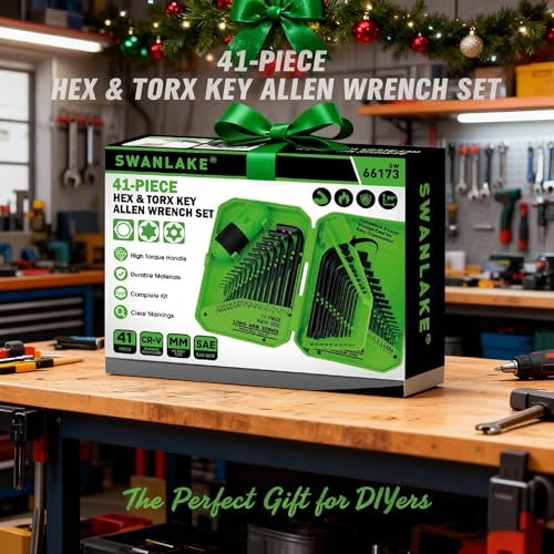 41-Piece Hex Key Allen Wrench Set, Allen Key with Ergonomic Torque Handle, SAE(0.028"-3/8"), Metric(0.7mm-10mm), Torx(T9-T50), Heat Treated Cr-V Steel Wrench Set for Bicycles with 3-Layer Storage Case - style: 41pcs New Version