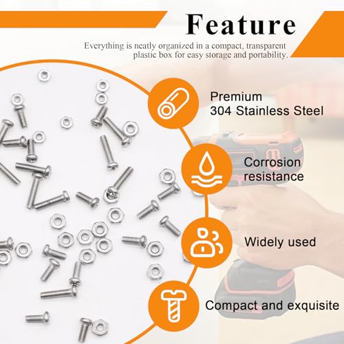 1120Pcs 304 Stainless Steel M1 M1.2 M1.4 M1.6 M2 M2.5 Metric Micro Screws Nuts Assortment, Hex Nuts, Phillips Pan Head, Small Machine Screws, for Arduino, RC Models, Electronics and DIY - size: 1120pcs