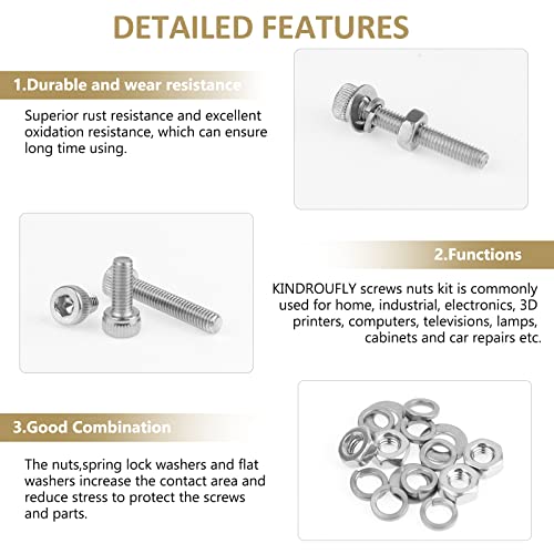 542 Pieces M3 x 6/8 /12/16 /20/25 /30mm Hex Socket Head Cap Screws Nuts Washers Assortment Kit, 304 Stainless Steel, Fully Machine Thread - size: M3, style: Socket Head