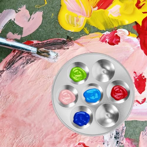 NUOBESTY Aluminum Paint Palette Tray Round Watercolor Mixing Tray Metal Paint Palette for Art Painting Color for Studio Classroom Travel 2 Pack 5.31in
