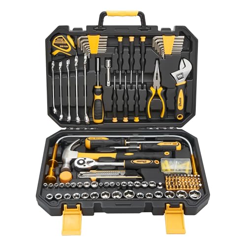 Home Tool Kit with Breaker Bar & Extension Bar Set - General Household Repair Hand Tools (Hammer, Pliers, Wrench) Includes Socket Adapters & Heavy Duty Leverage Bars for DIY Auto Repair & Maintenance