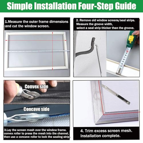 Sliding Screen Door & Window Screen Replacement Kit, 48"x118" Black Fiberglass Screen Mesh with Spline Roller Tool/Hook/Cutter/Ruler - Repair for Windows, Patio, Porch & Sliding Glass Doors - size: 8 in 1