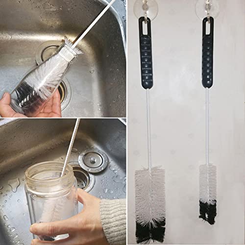 Bottle Brushes Thin Long Handle X 4, Soft Nylon Slim Wire Set