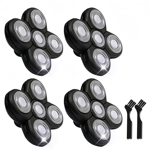 4PCS Shaver Replacement Blades for Freebird Head Shaver, 5 Blades Shaver Heads for Bald Men, Head and Face Electric Razor Heads, 2 Cleaning Brush - size: 4pcs