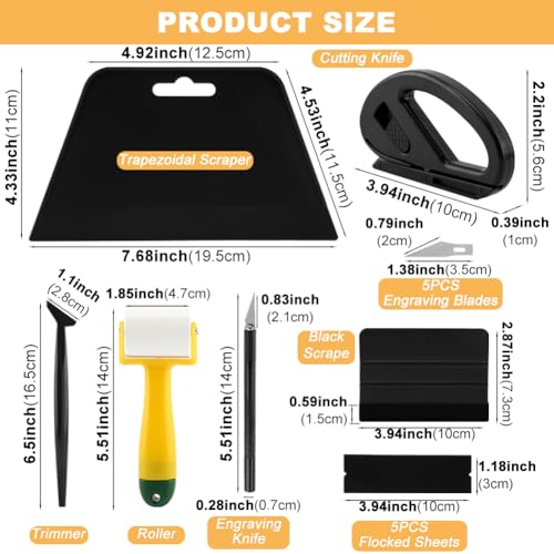 Wallpaper Smoothing Tool Kit with Sponge Seam Roller, Includes Big Smoothing Squeegee, Cutting Tool for Peel and Stick on Contact Paper, Wallpaper Car Wrap Vinyl Window Tint Glass Film(16pcs/set)