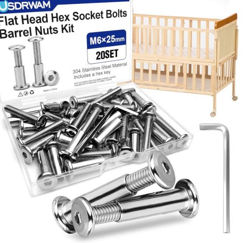 20 Sets M6 x 25mm Barrel Nuts and Bolts, Hex Socket Binding Screws - size: 20 Sets M6 x 25 mm