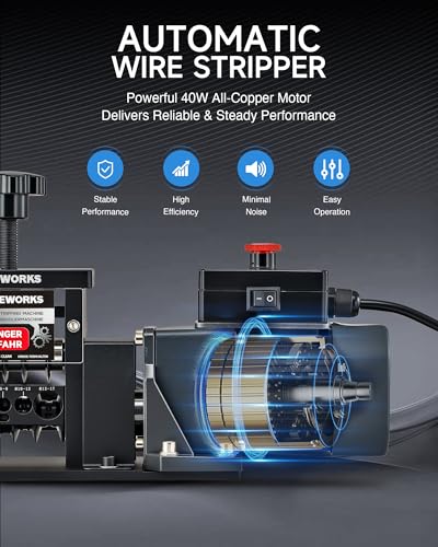 CREWORKS Automatic Wire Stripper Machine, 8 Channel Electric Wire Stripping Machine for 0.06 to 0.67 in. Copper Wires, Electric Cable Stripper Machine with 5 Blades and All-Copper Motor for Recycling