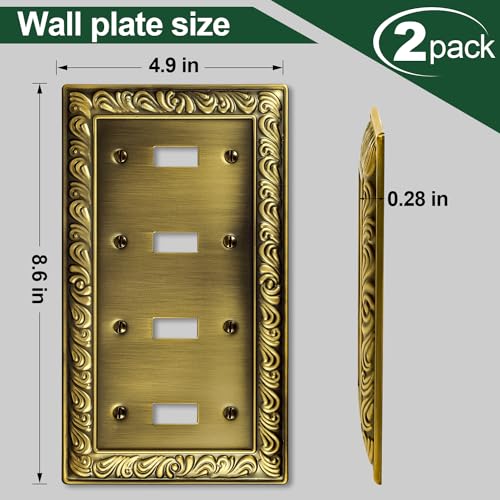 2 Pack Antique Brass Decorative Wall Plate, Quad Toggle Light Switch Cover - size: 4 Gang Quad Toggle