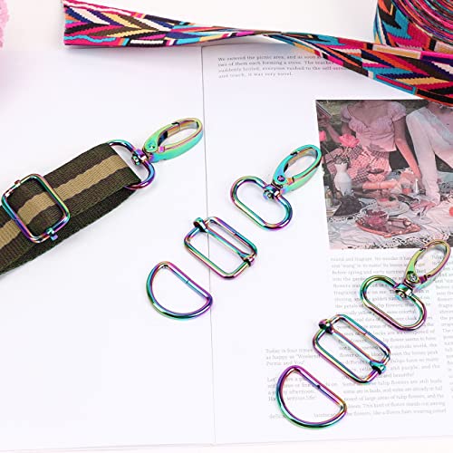 PECMER Rainbow Swivel Hardware Buckles D Ring Clasp Set 1" Lanyard Snap Hooks 18 Pcs Purse Bag Making Hardware for Purses Straps Bag Keychain DIY Craft Project 25mm - color: 18 Pcs Rainbow