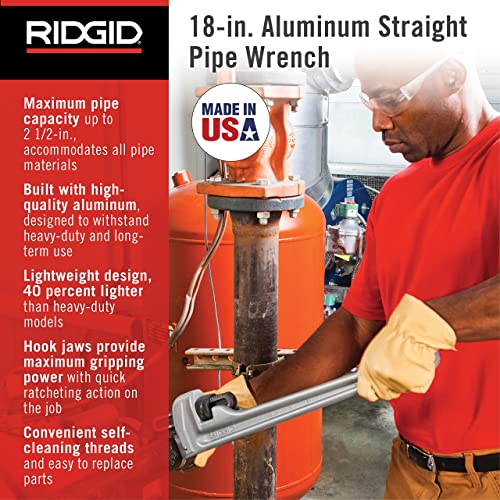 RIDGID 31100 Model 818 Aluminum Straight Pipe Wrench, 18-inch Plumbing Wrench - size: 18", style: Pipe Wrench